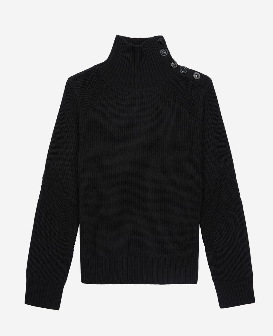 black wool sweater with bijou buttons