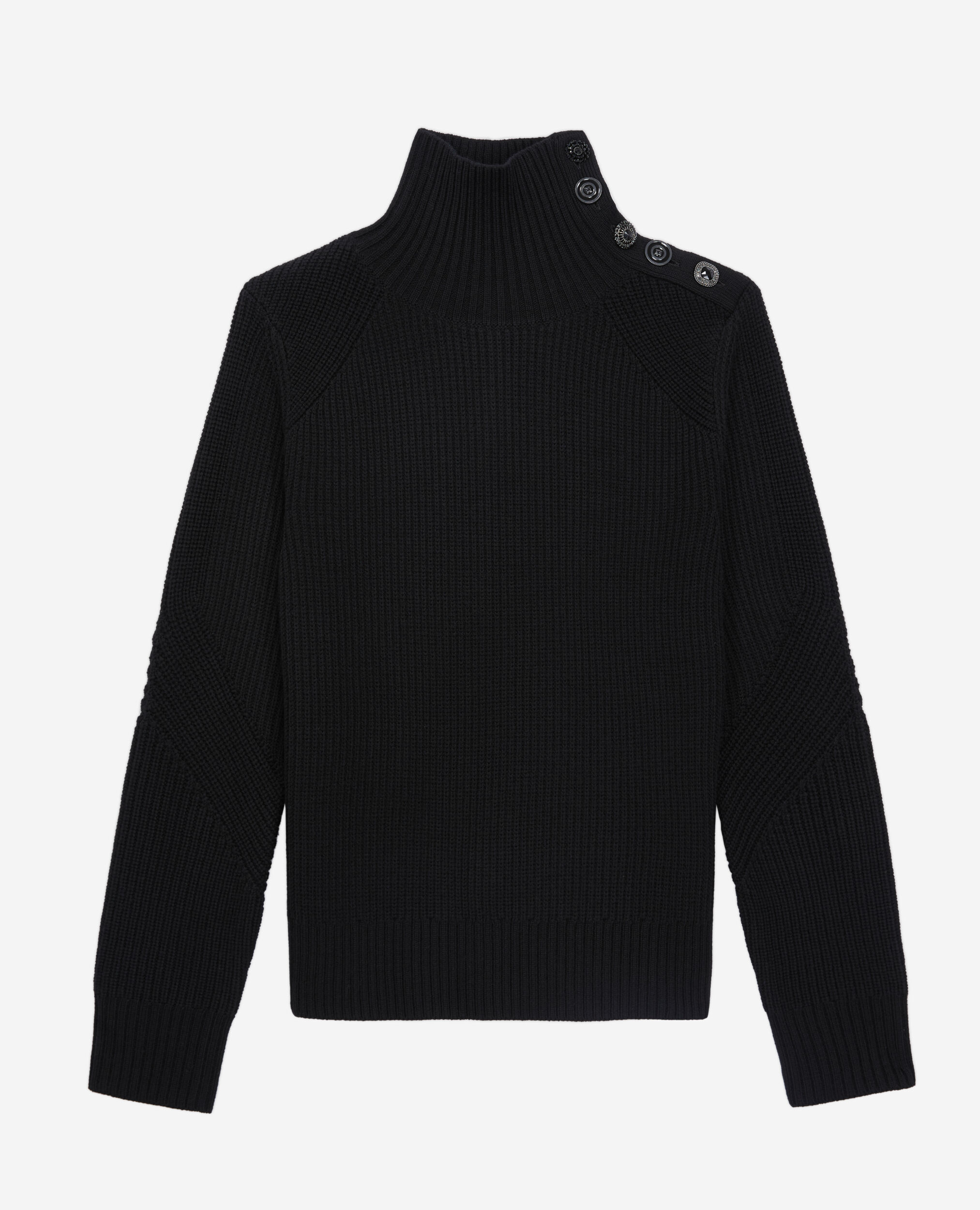 Black wool sweater with bijou buttons, BLACK, hi-res image number null