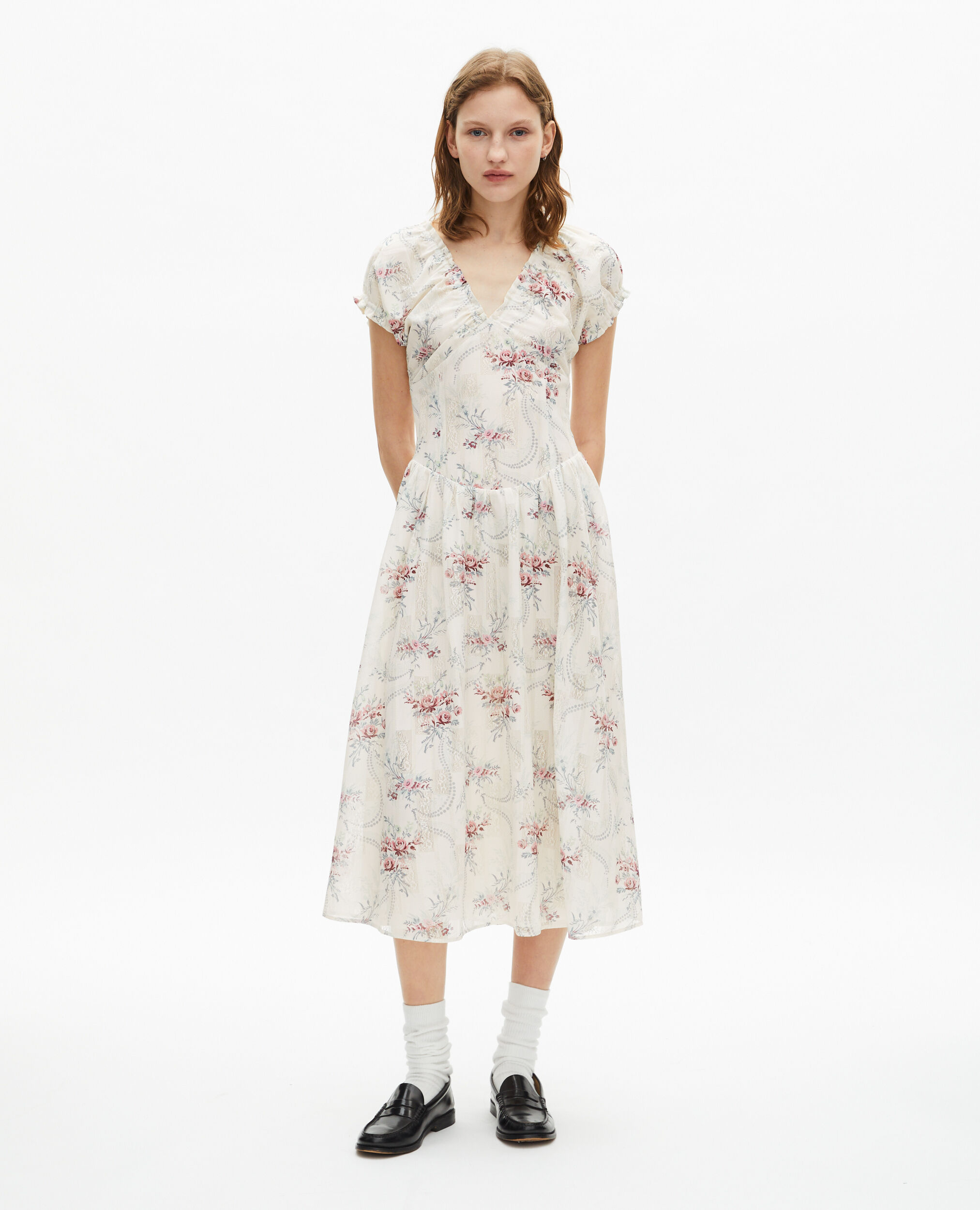 Long white 'Antik flowers' print dress, OFF WHITE / PINK, hi-res image number null