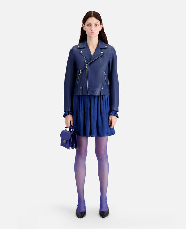 blouson biker en cuir bleu