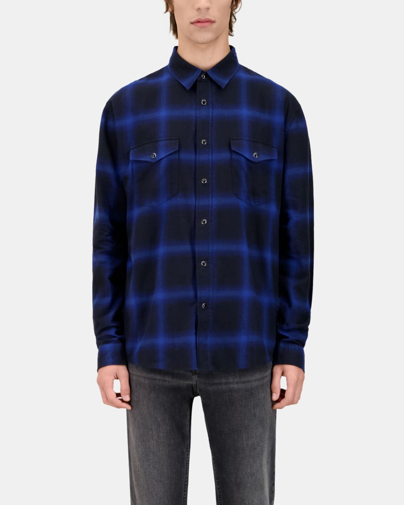 The Kooples MEN BLUE BLACK blue and black checked shirt