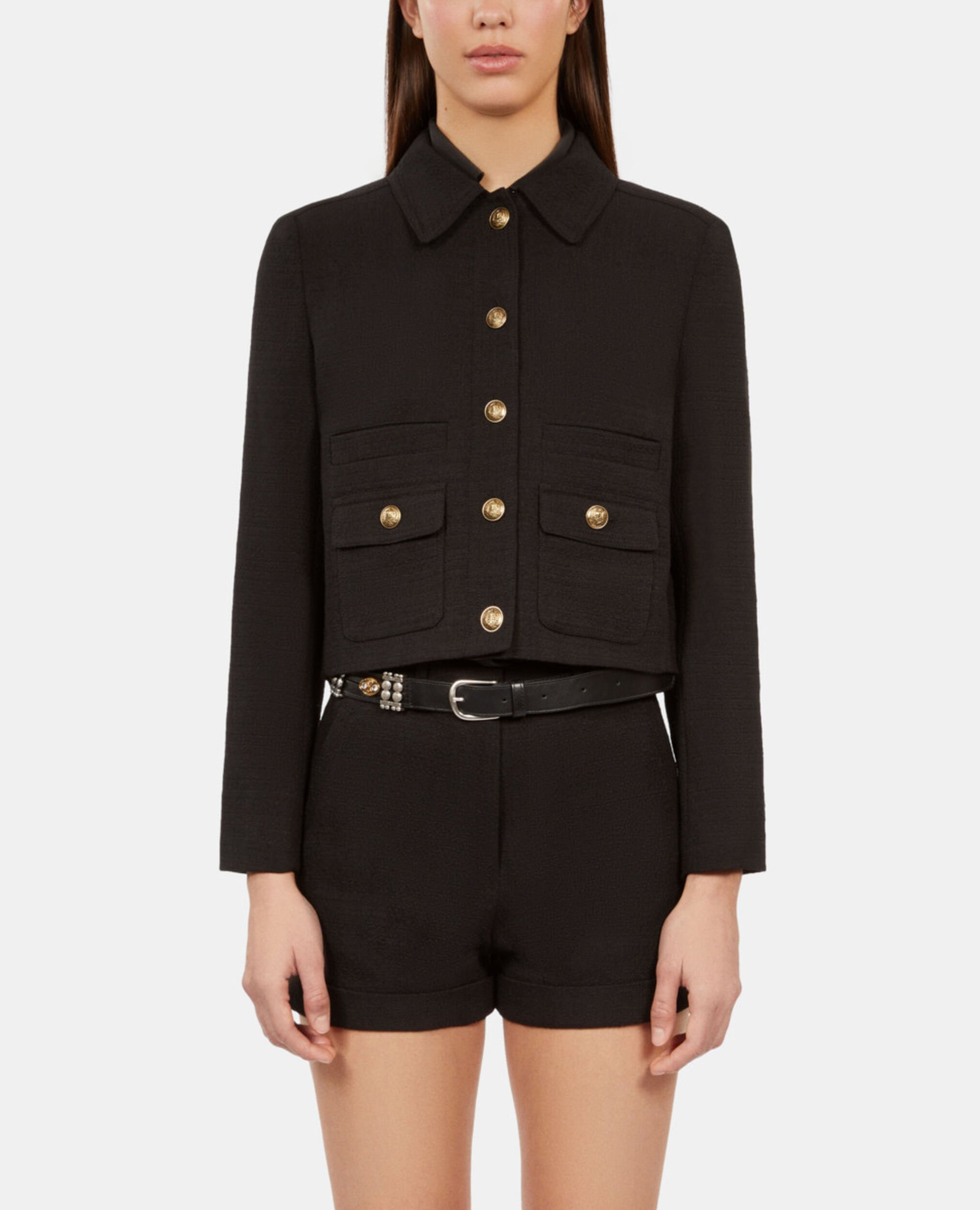 Schwarze Jacke aus Tweed, BLACK, hi-res image number null