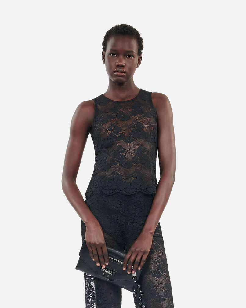 The Kooples FEMME BLACK top sans manches en dentelle noir