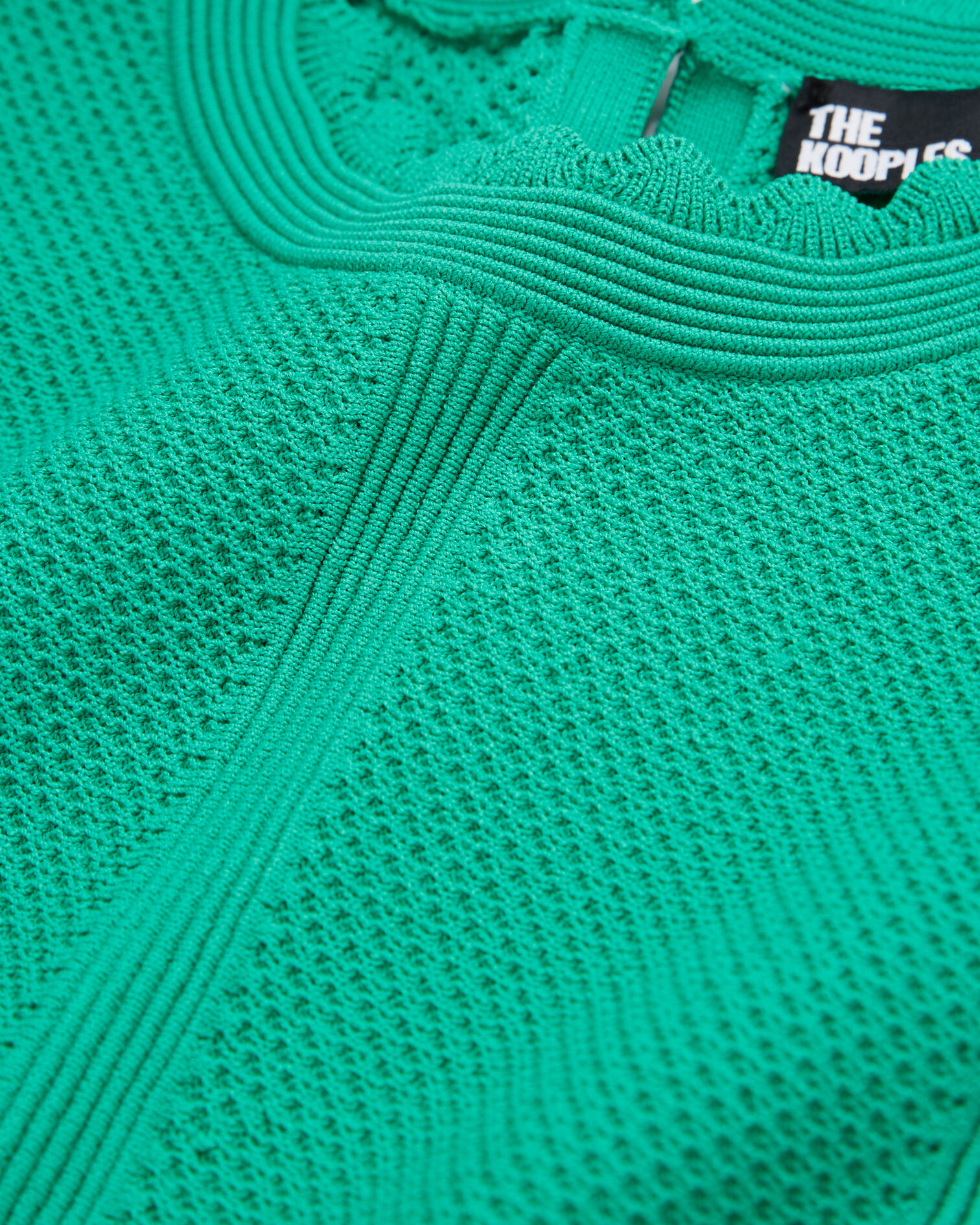Green short openwork knit top, GREEN, hi-res image number null