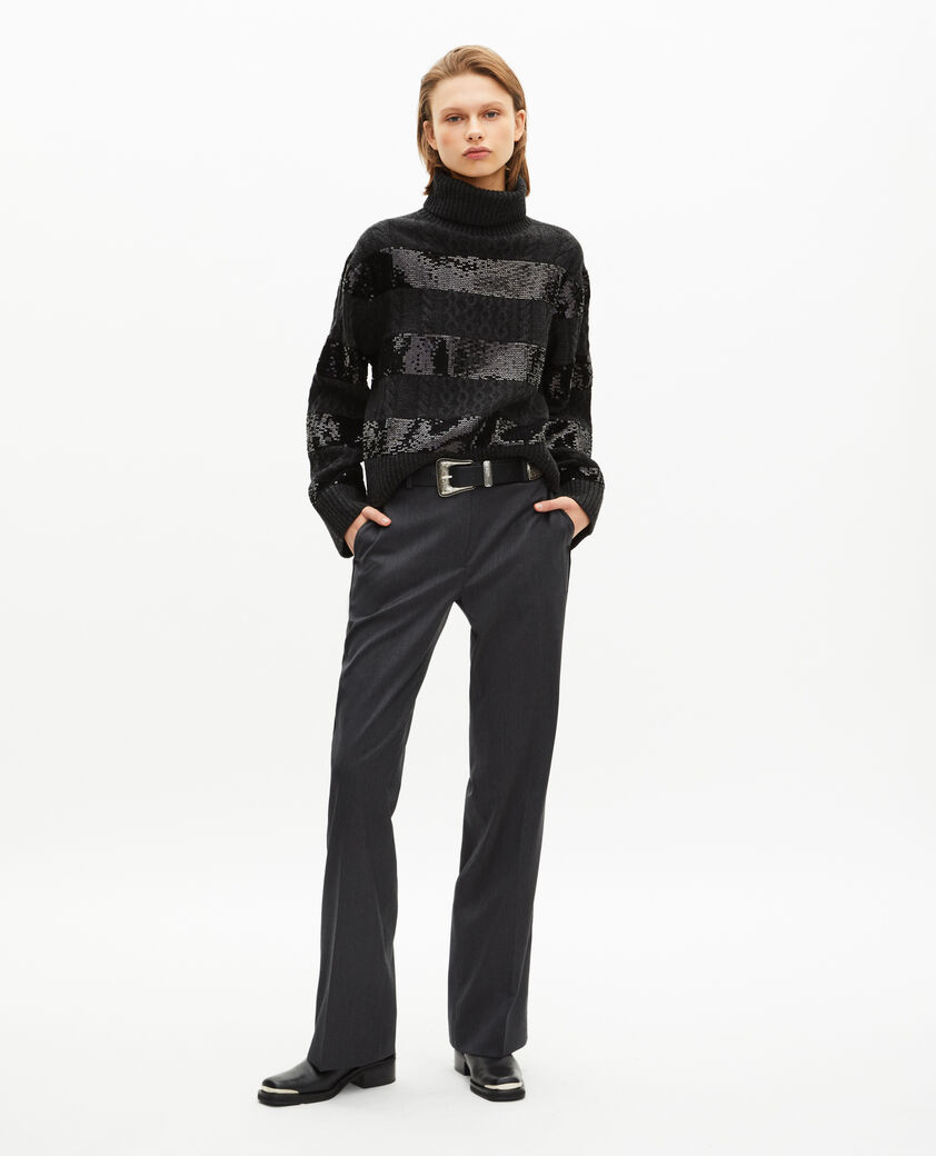 The Kooples DAMEN BLACK rollkragenpullover mit paillettenstreifen dunkelgrau