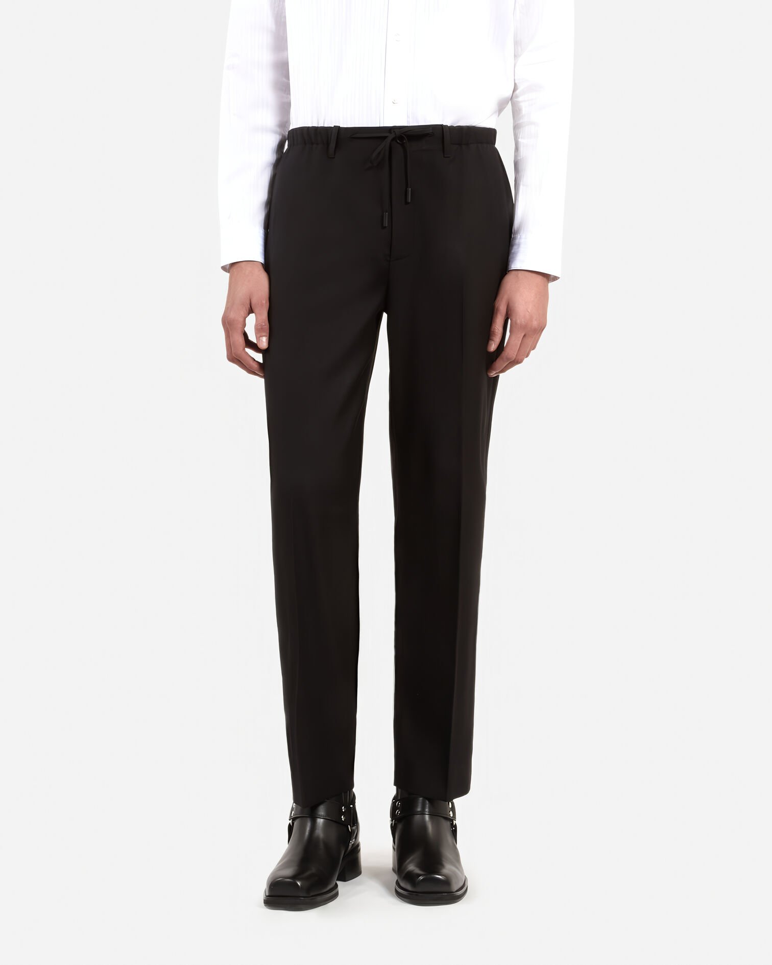 Black wool straight pants, BLACK, hi-res image number null