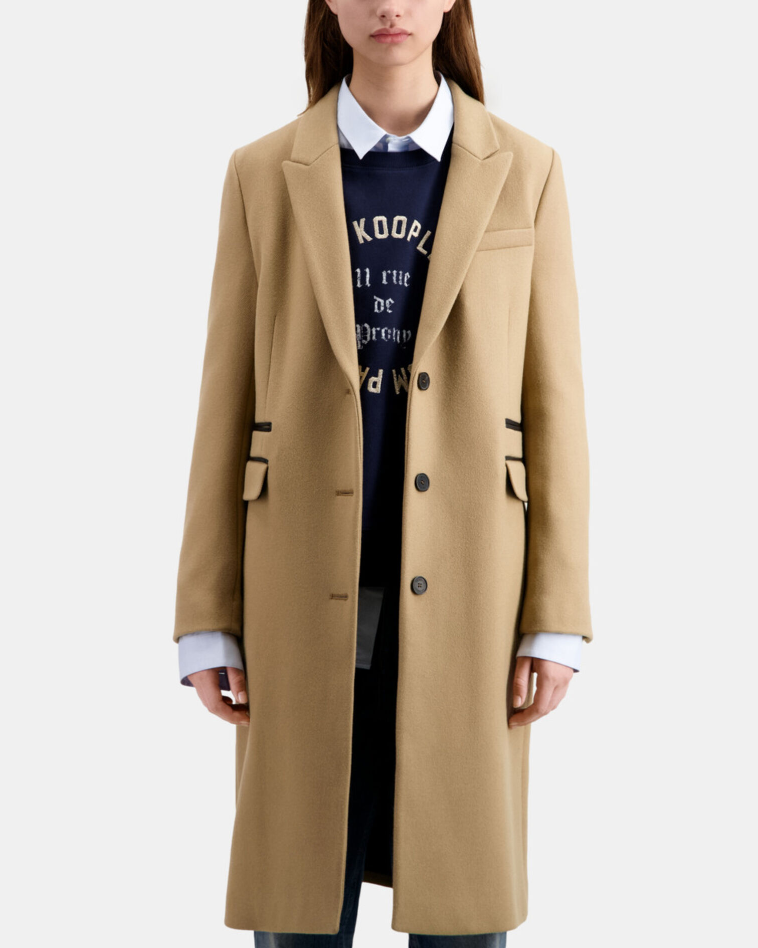 Manteau long camel en mélange de laine, CAMEL, hi-res image number null