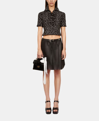 The Kooples WOMEN BLACK short black leather wrap skirt