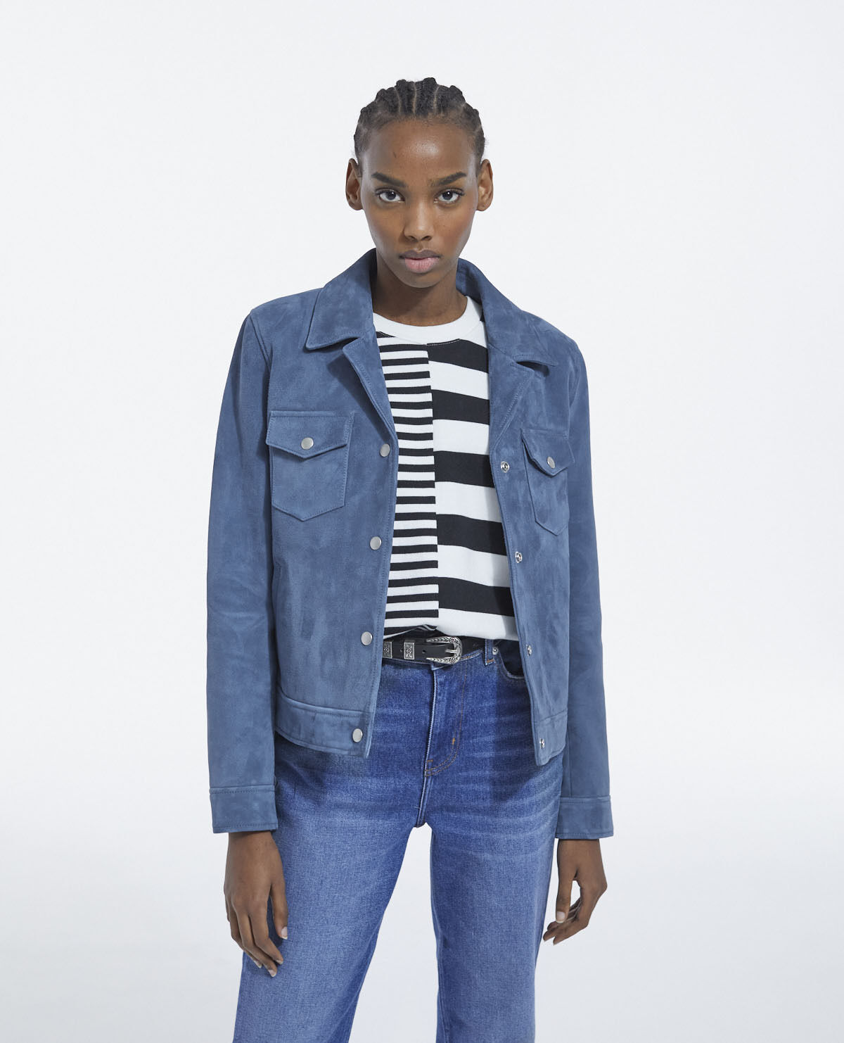 Blue suede leather jacket online