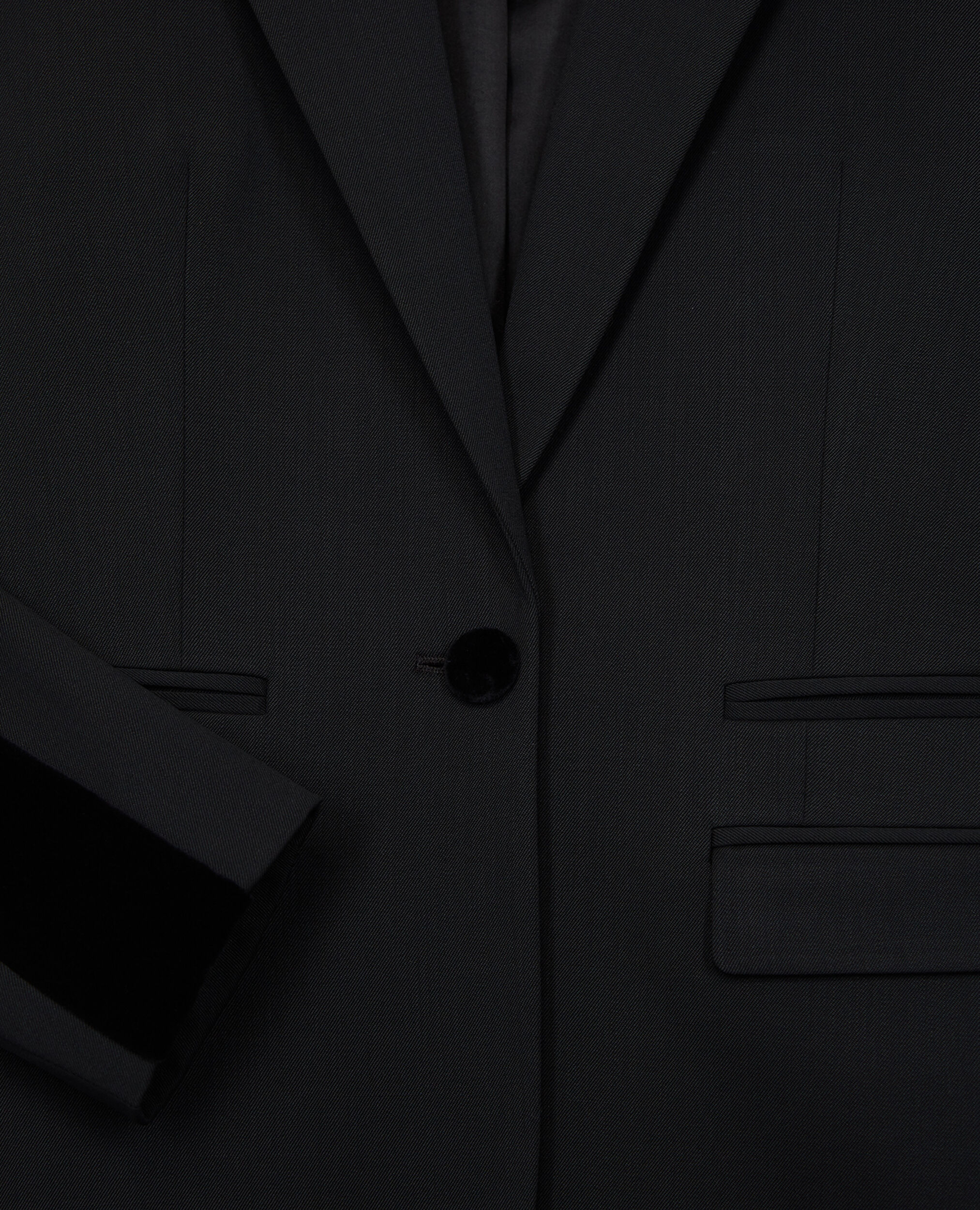 Chaqueta de traje negra con pasamano de terciopelo, BLACK, hi-res image number null