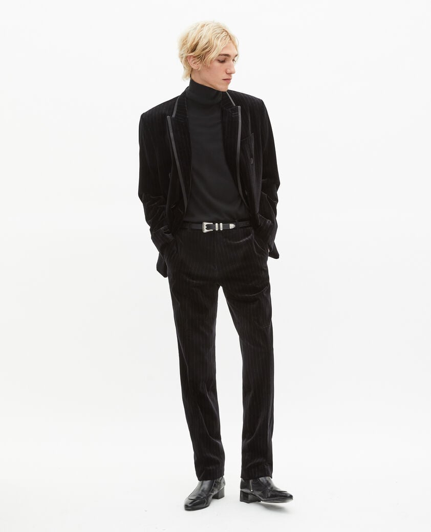 The Kooples HERREN BLACK gerade geschnittene anzugjacke aus schwarzem samt