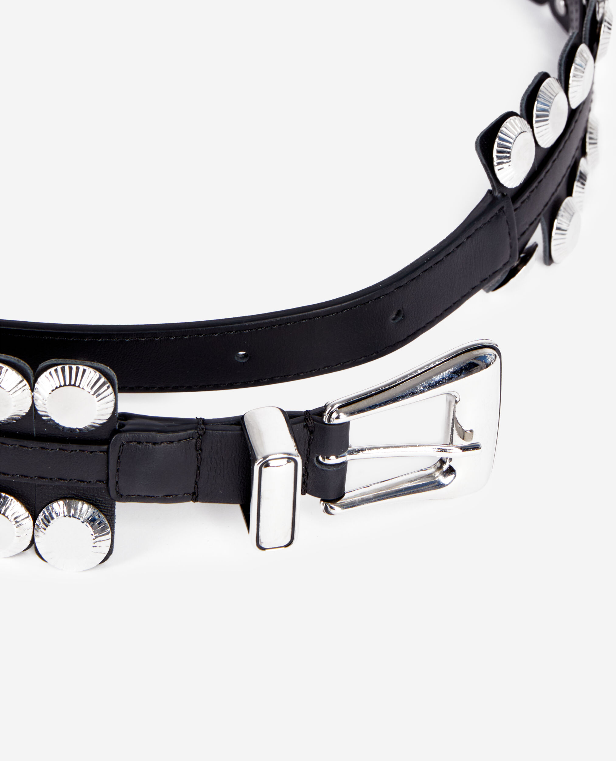 Wide black leather belt with studs