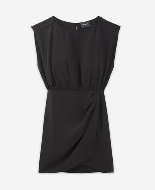 The Kooples FEMME BLACK robe courte noire en crepe portefeuille