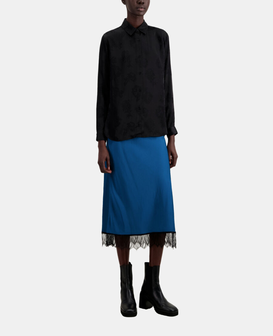 schwarzes jacquard-hemd mit blumenmotiv
