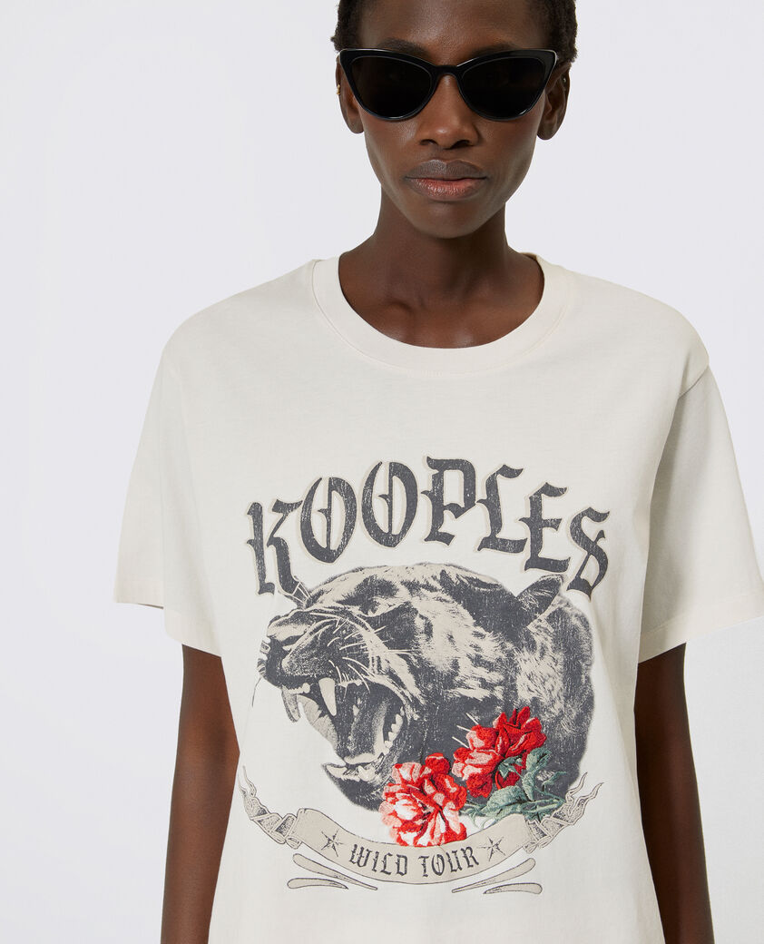 The Kooples WOMEN LIGHT BEIGE t-shirt with ecru screen print
