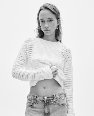 The Kooples WOMEN ECRU openwork short sweater in ecru cotton blend