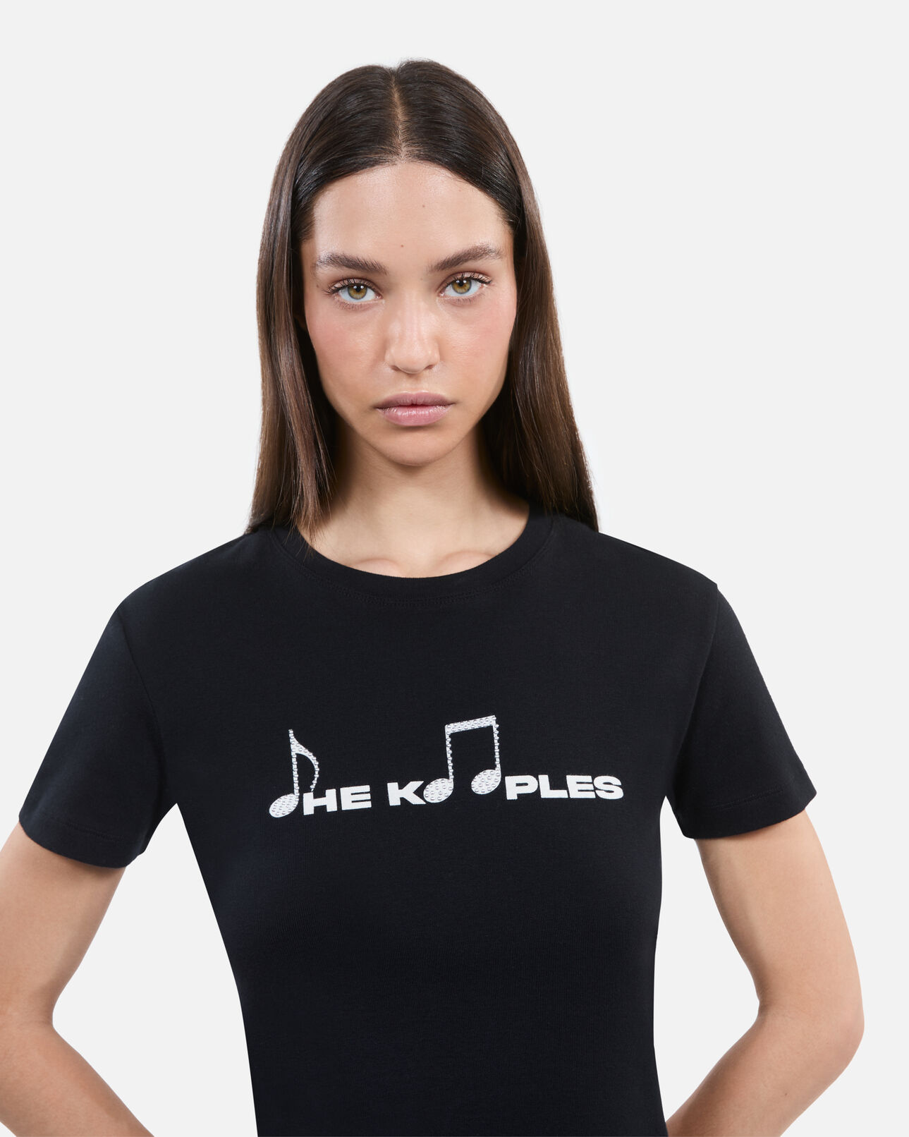 The Kooples WOMEN BLACK WASHED black t-shirt with serigraphy