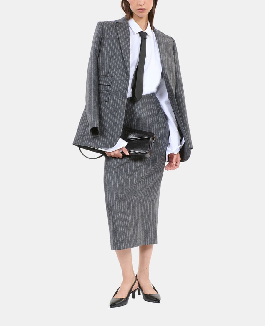 The Kooples FEMME LIGHT GREY jupe crayon mi-longue &agrave; rayures