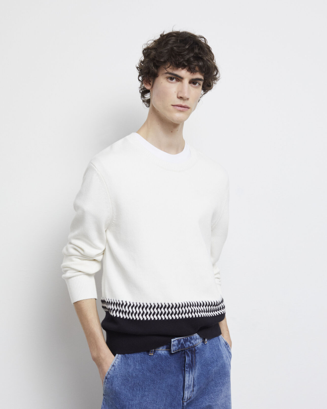 The Kooples MEN WHITE / BLACK two-tone knit sweater