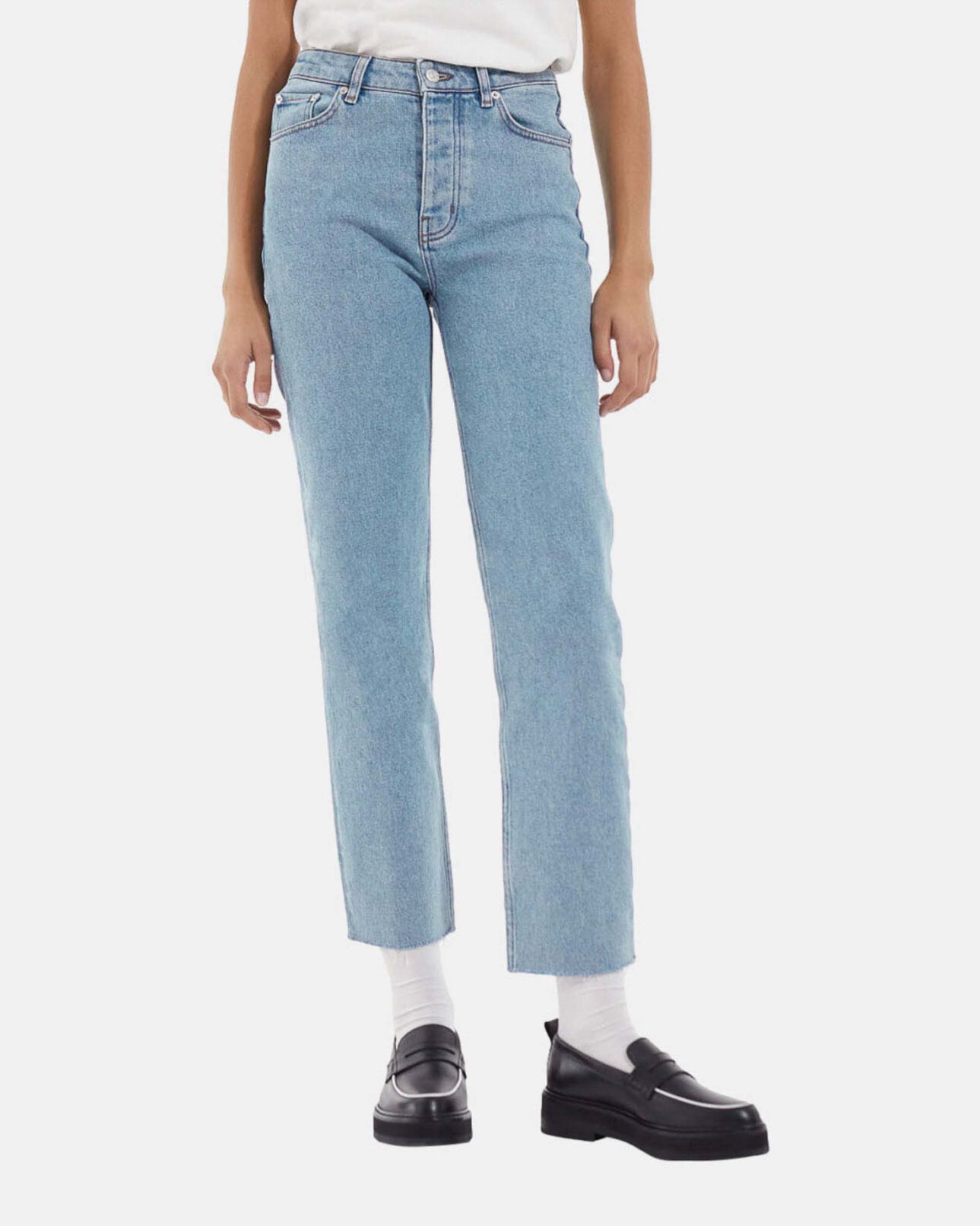 The Kooples FEMME BLUE WASHED jean bleu délavé à détails destroy