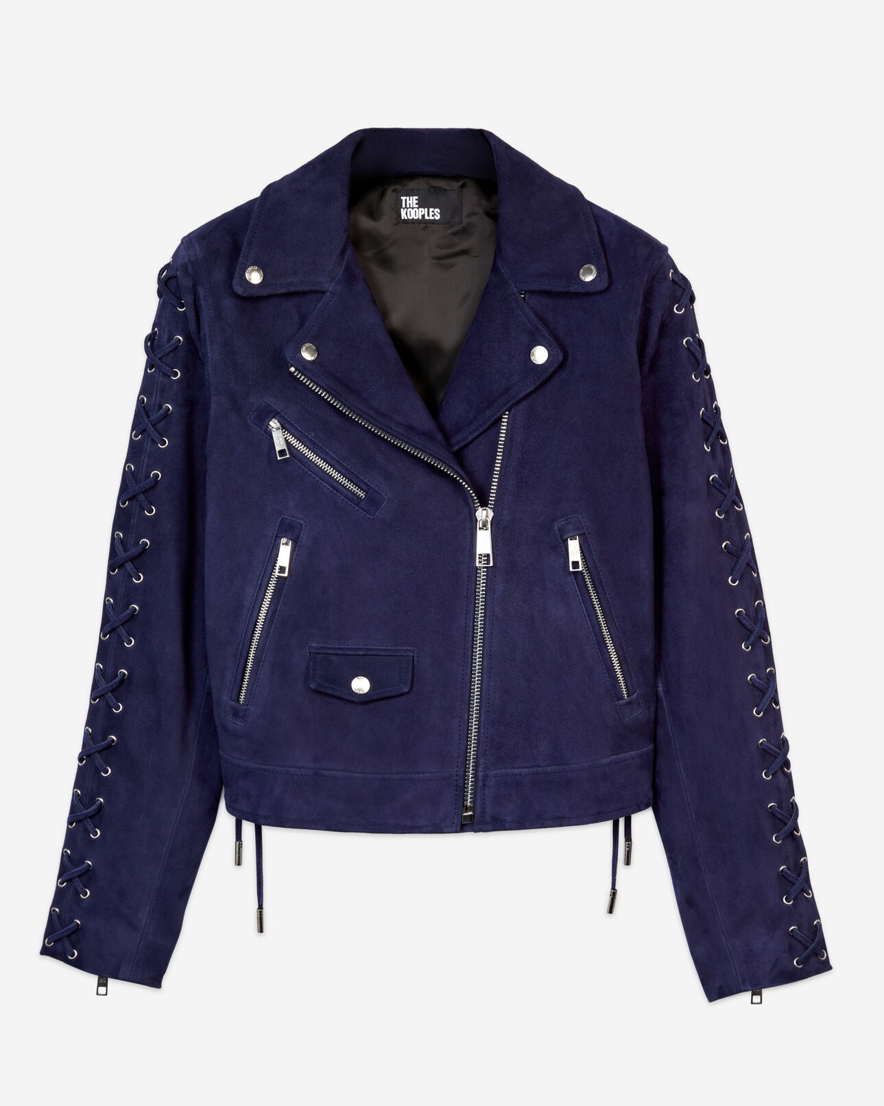 The Kooples WOMEN DARK BLUE navy blue suede leather biker jacket