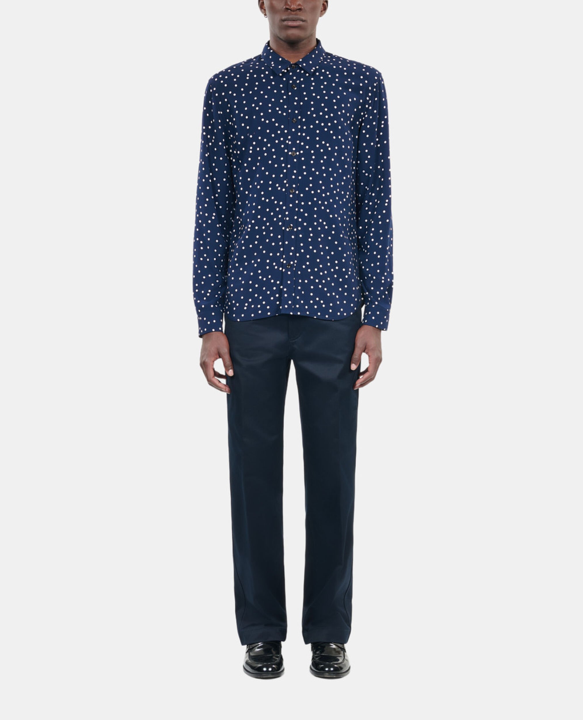 Blue and white polka dot print shirt, DARK NAVY-ECRU, hi-res image number null