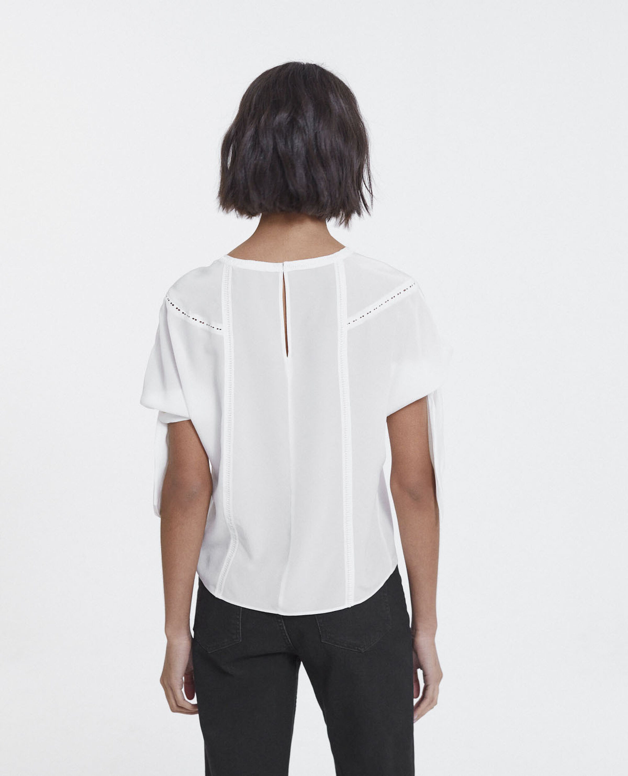 White silk top with three-quarter length sleeves, OFF WHITE, hi-res image number null