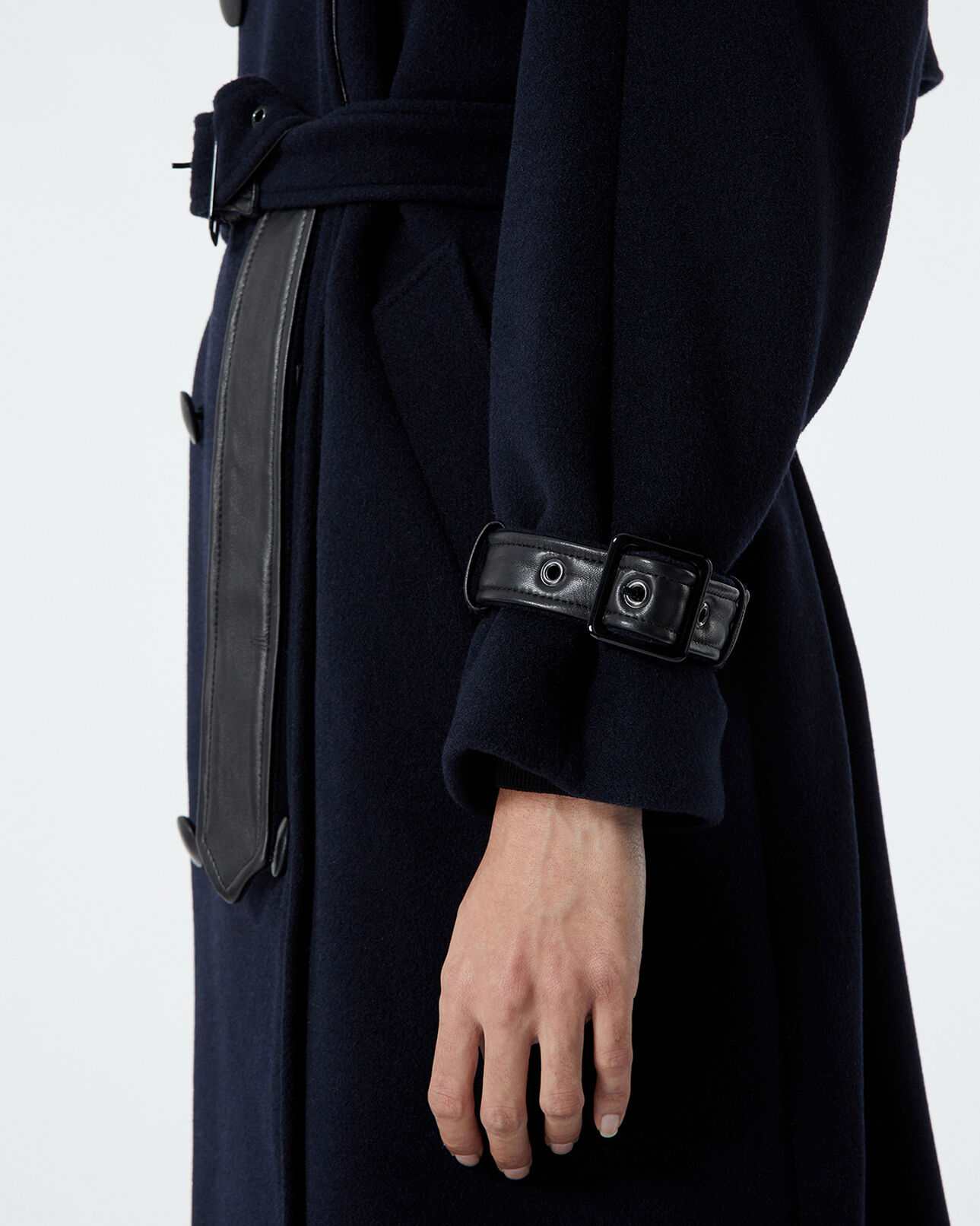 The Kooples WOMEN DARK NAVY trench-style navy blue wool coat