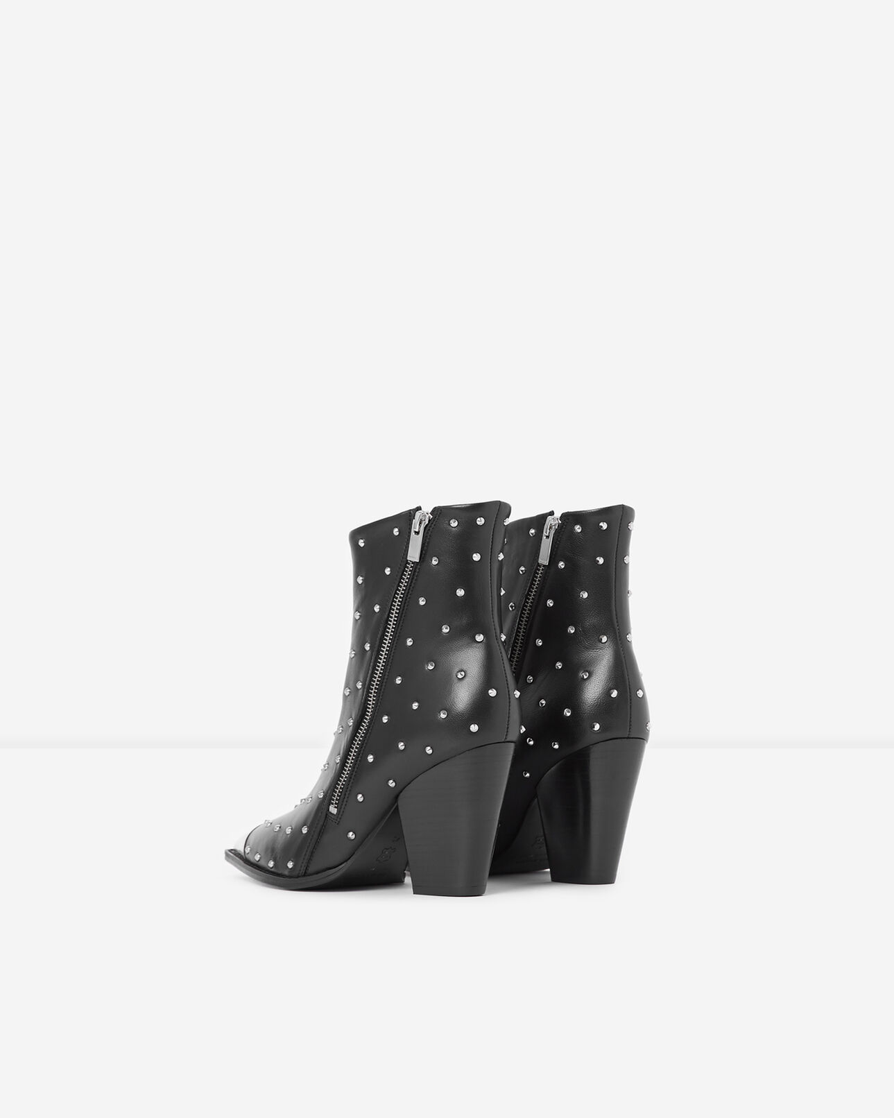 The Kooples FEMME BLACK bottines cuir noir talons bout métal