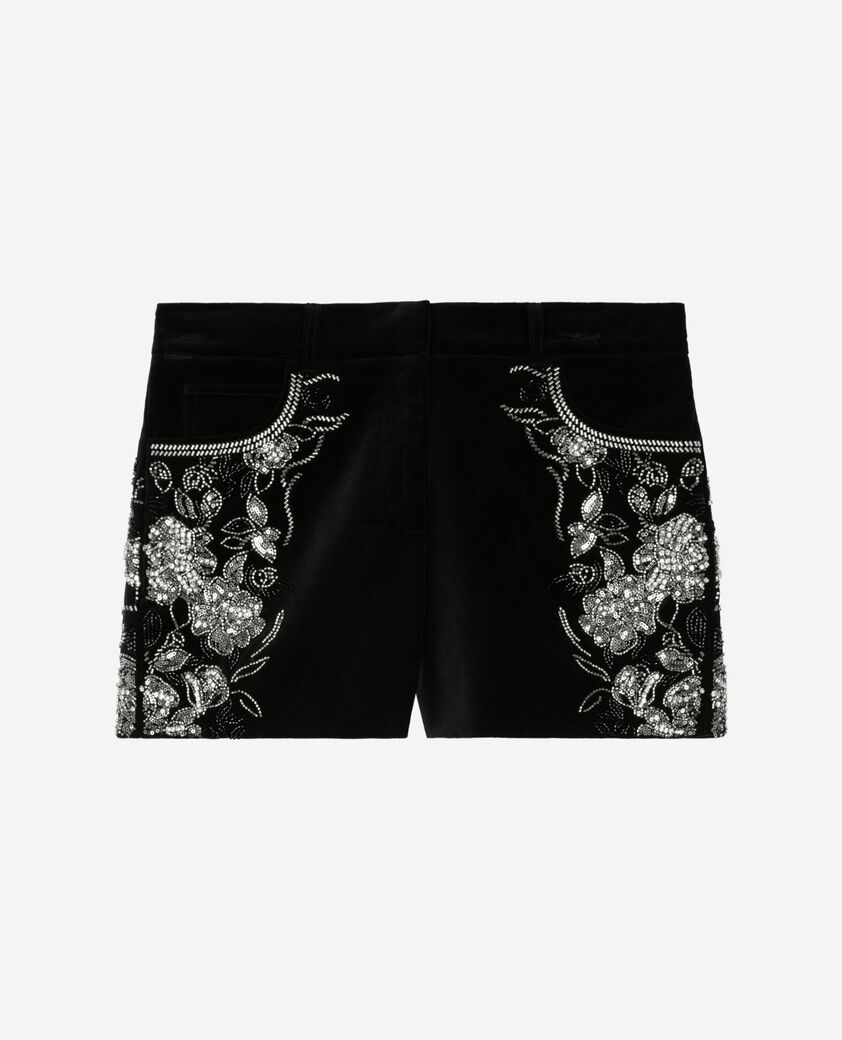 The Kooples FEMME BLACK short en velours brodé avec strass et perles noir