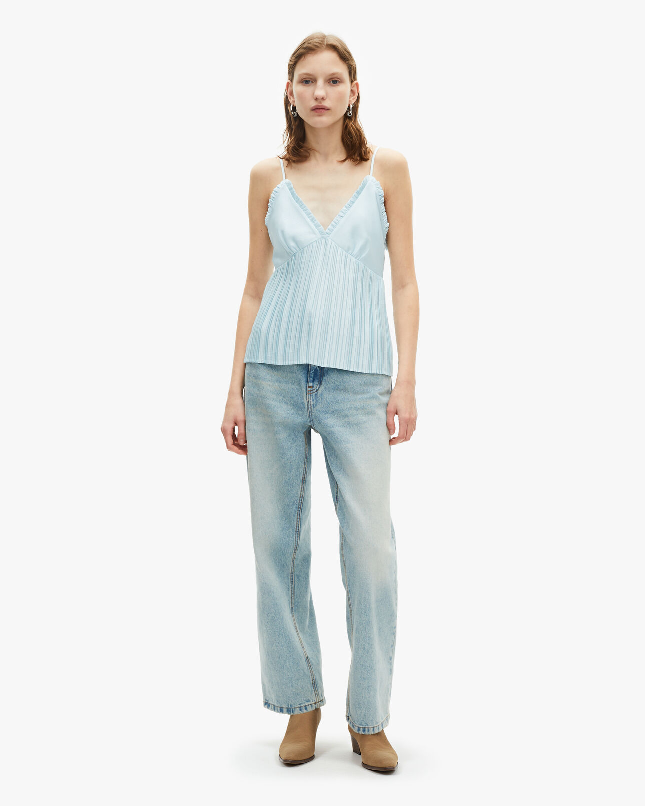 The Kooples DAMEN BABY BLUE blaues plissee-camisole