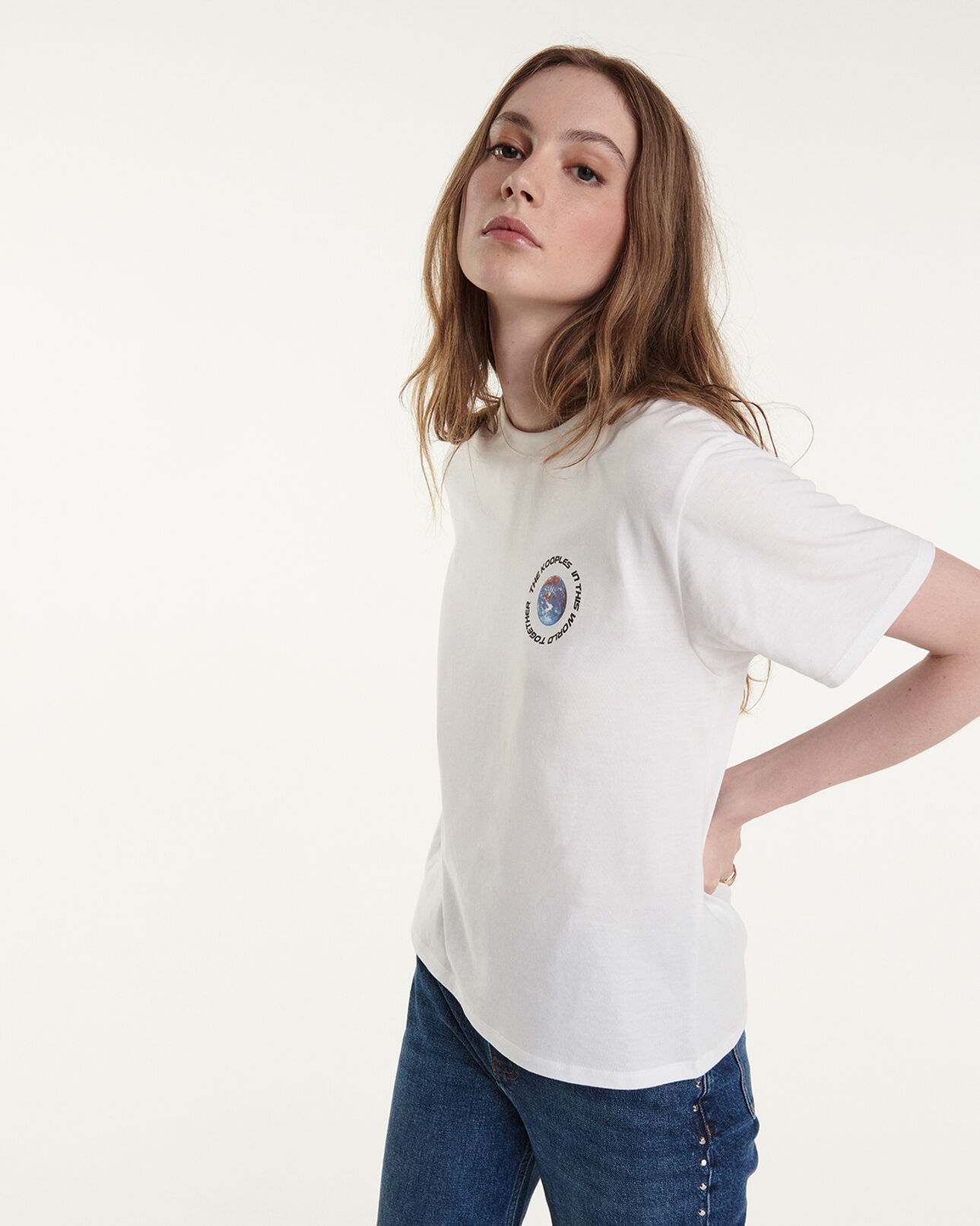 The Kooples WOMEN WHITE white cotton t-shirt with planet logo