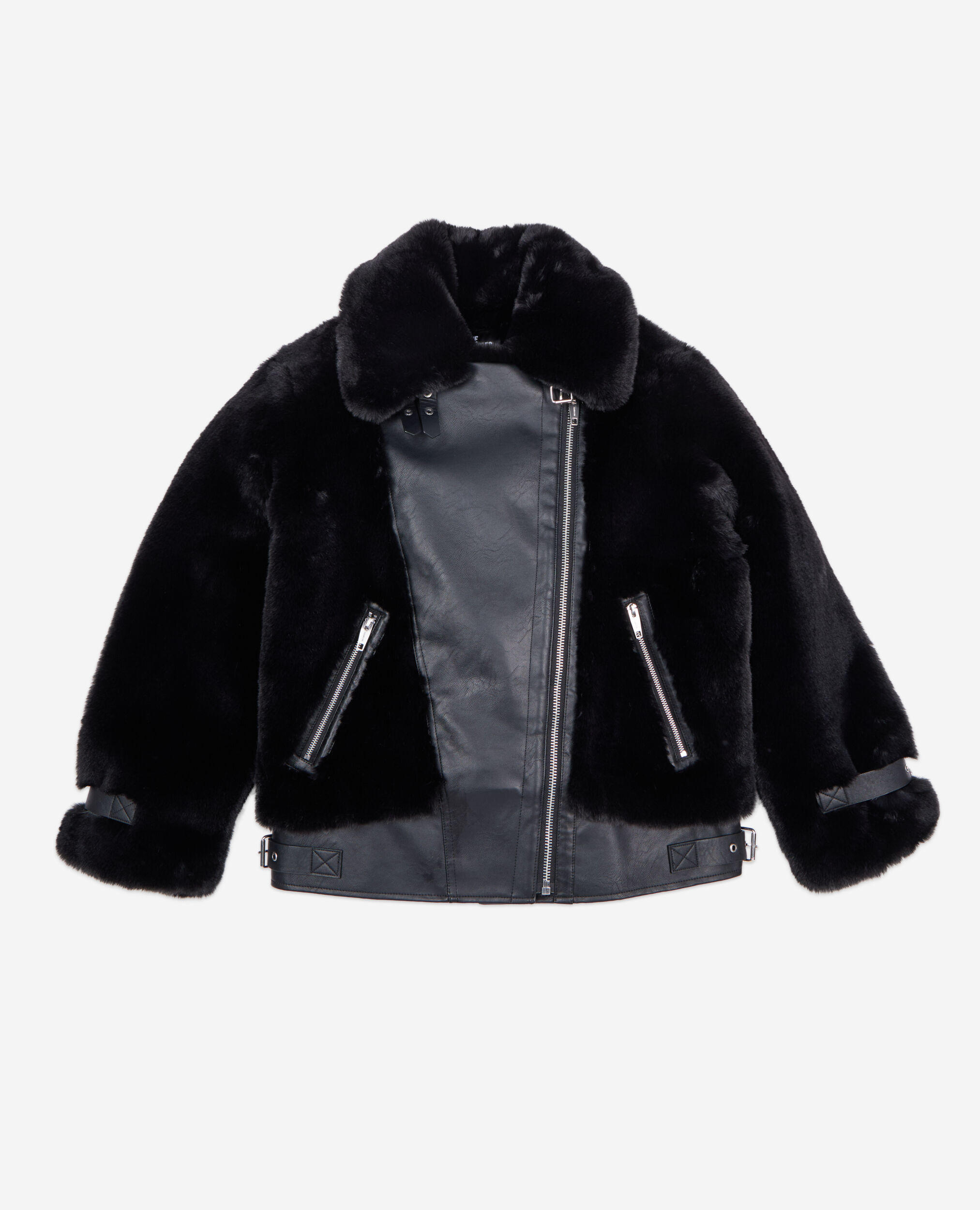 Black fur-effect aviator jacket