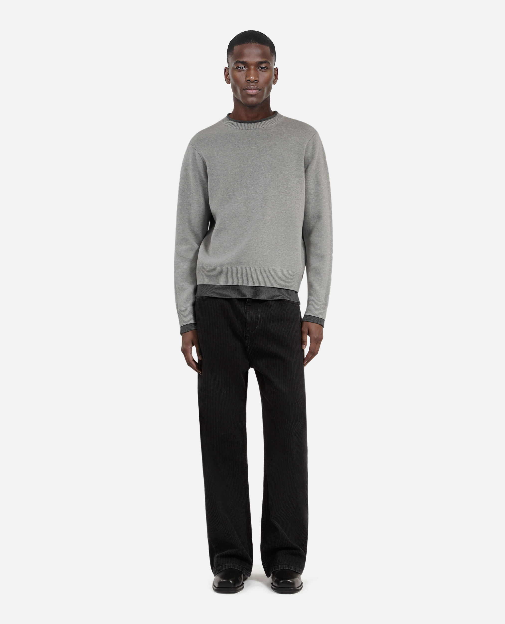 Gray cotton sweater, MIDDLE GREY / ANTHRACITE, hi-res image number null