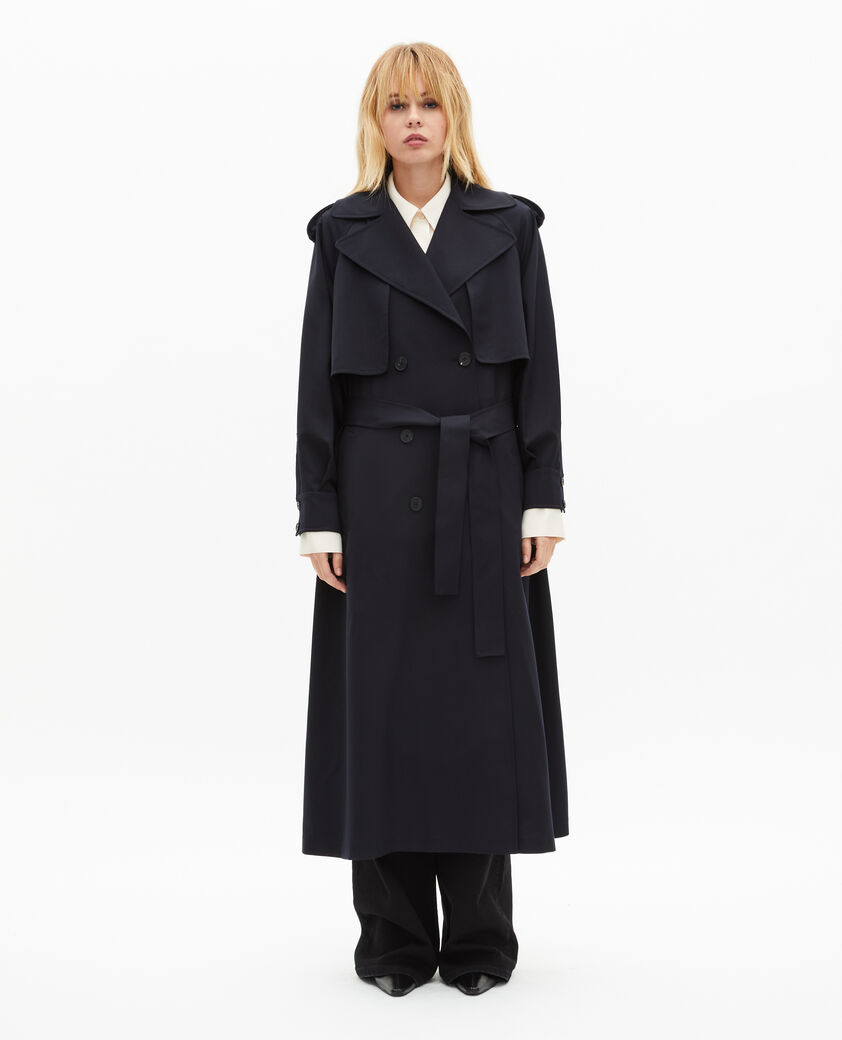 The Kooples DAMEN NAVY fl&uuml;ssiger trenchcoat aus wollgemisch in marine
