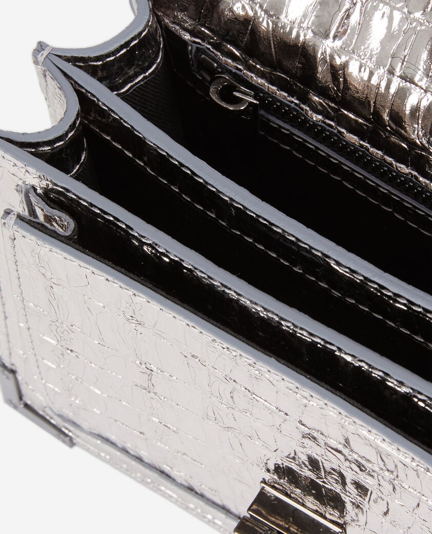 The Kooples DAMEN ANTIC SILVER emily – kleine silberne ledertasche mit krokodileffekt