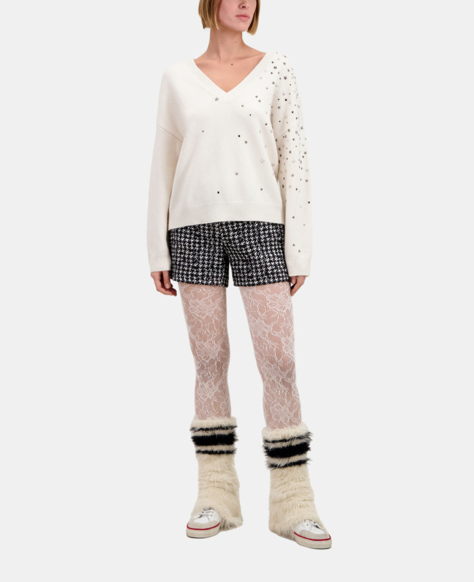 The Kooples WOMEN ECRU ecru sweater in cashmere-blend with stars
