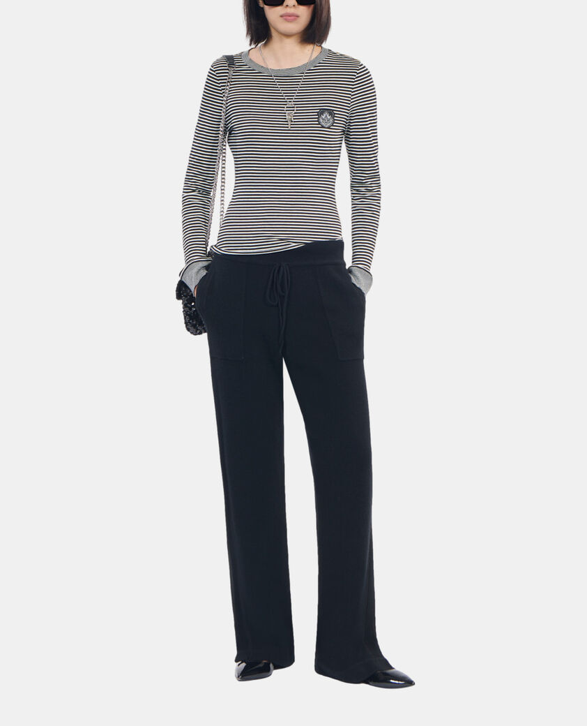 The Kooples DAMEN BLACK / WHITE lang&auml;rmeliges, gestreiftes t-shirt