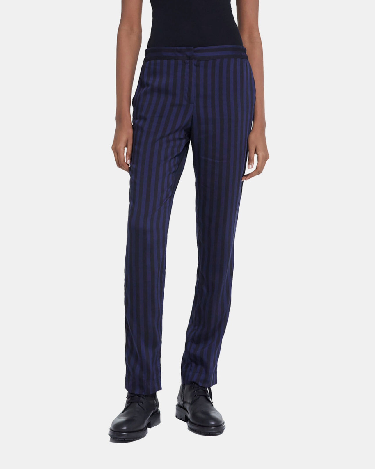 The Kooples FEMME BLACK NAVY pantalon droit rayé