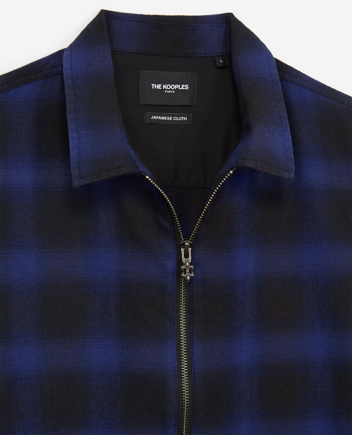 Zipped shirt with black and blue check motif