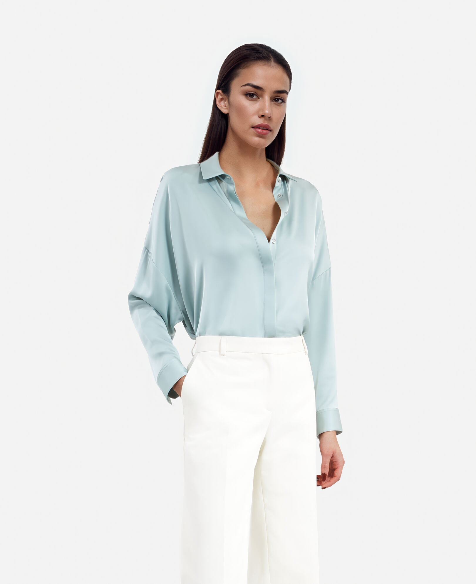 The Kooples WOMEN BLUE/GREEN loose fit celadon silk shirt