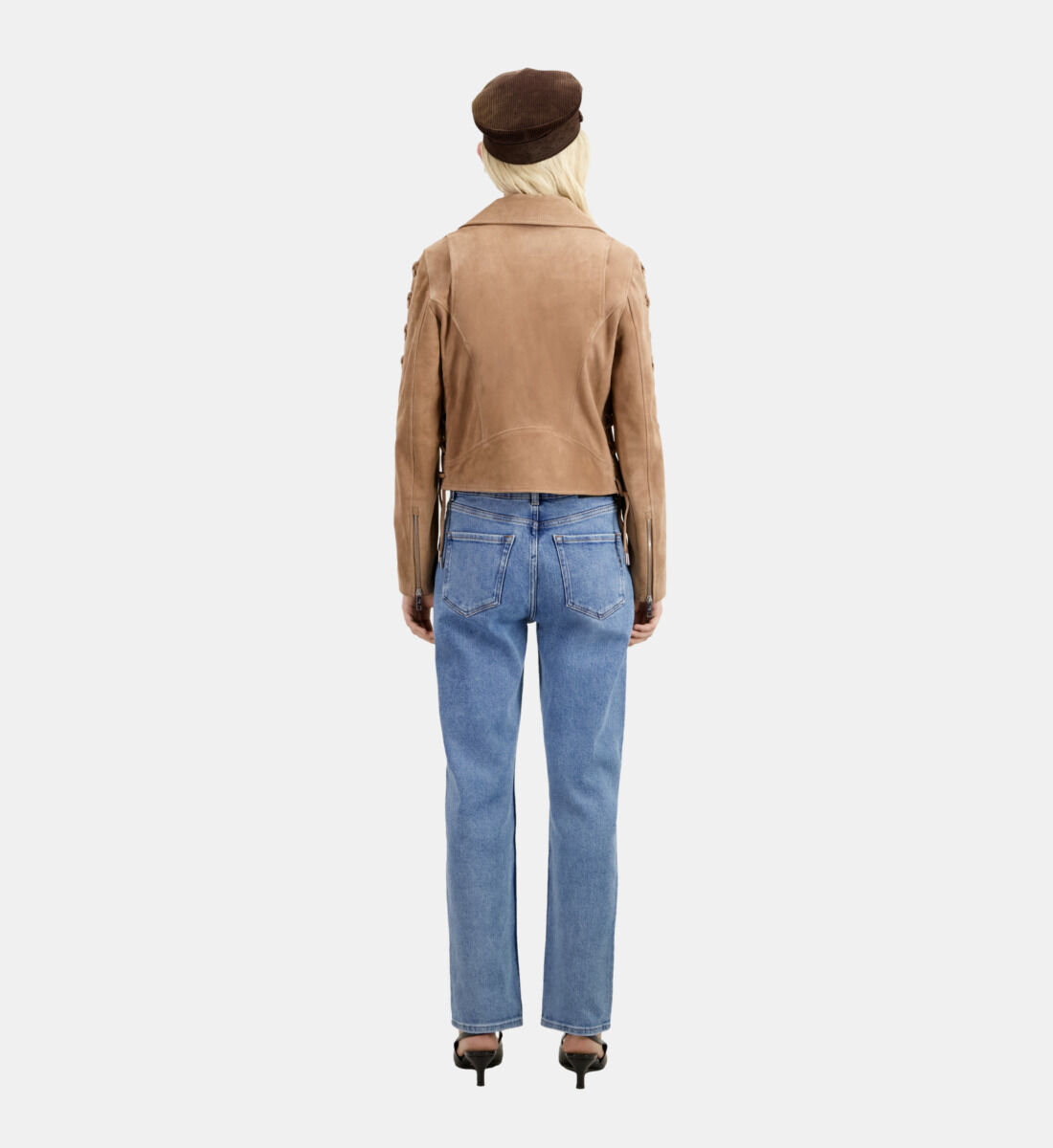 Beige suede leather biker jacket The Kooples US
