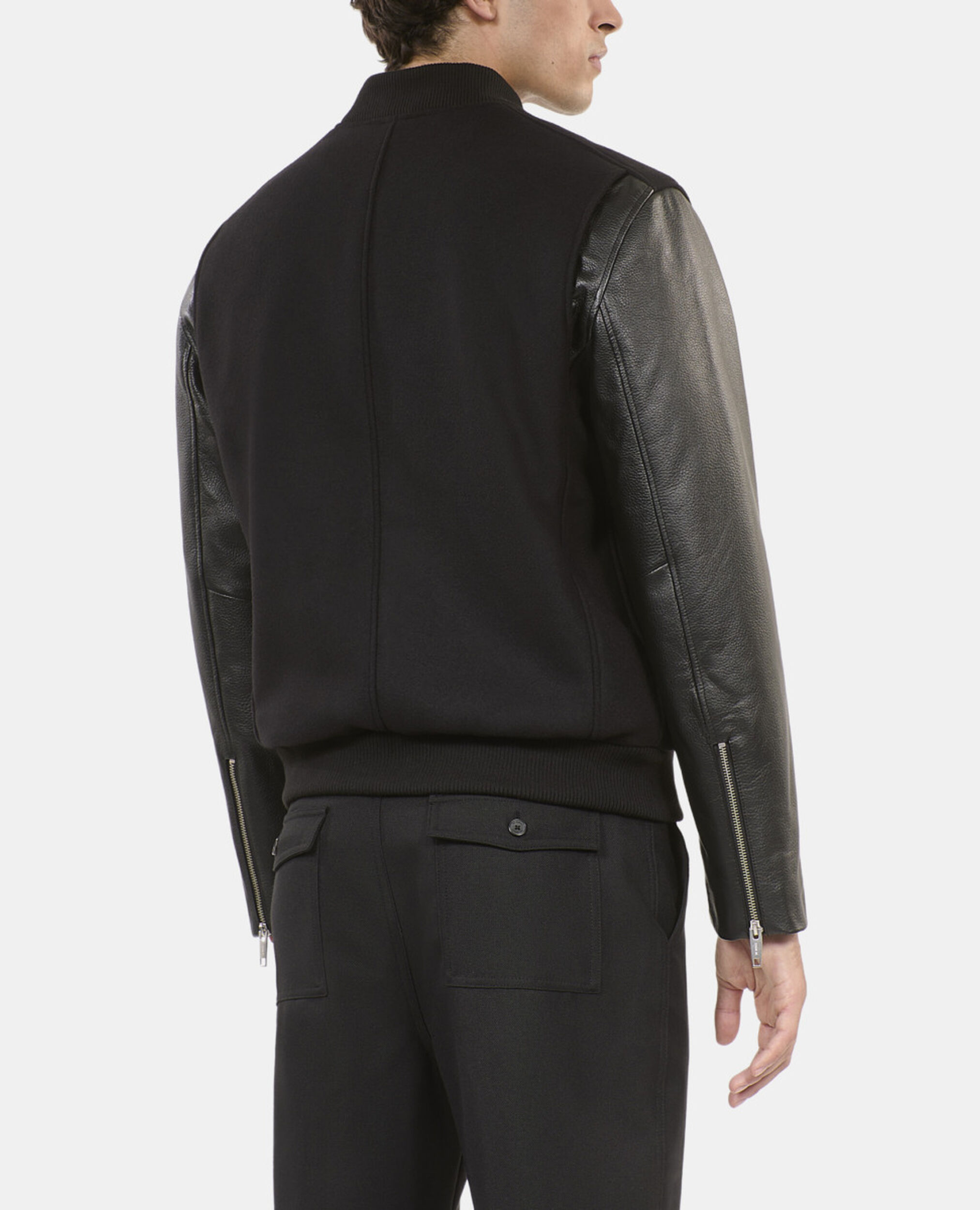 Black double-faced wool and leather jacket, BLACK, hi-res image number null