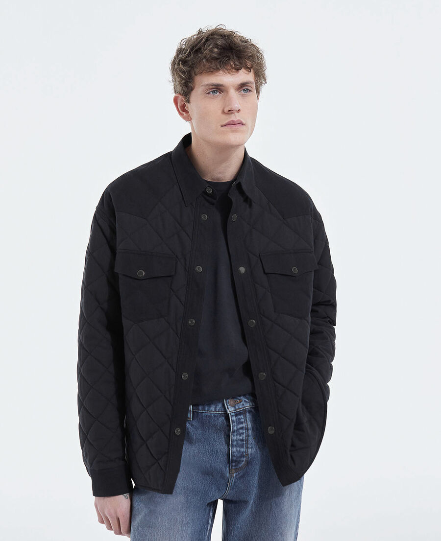 black quilted technical jacket with pockets