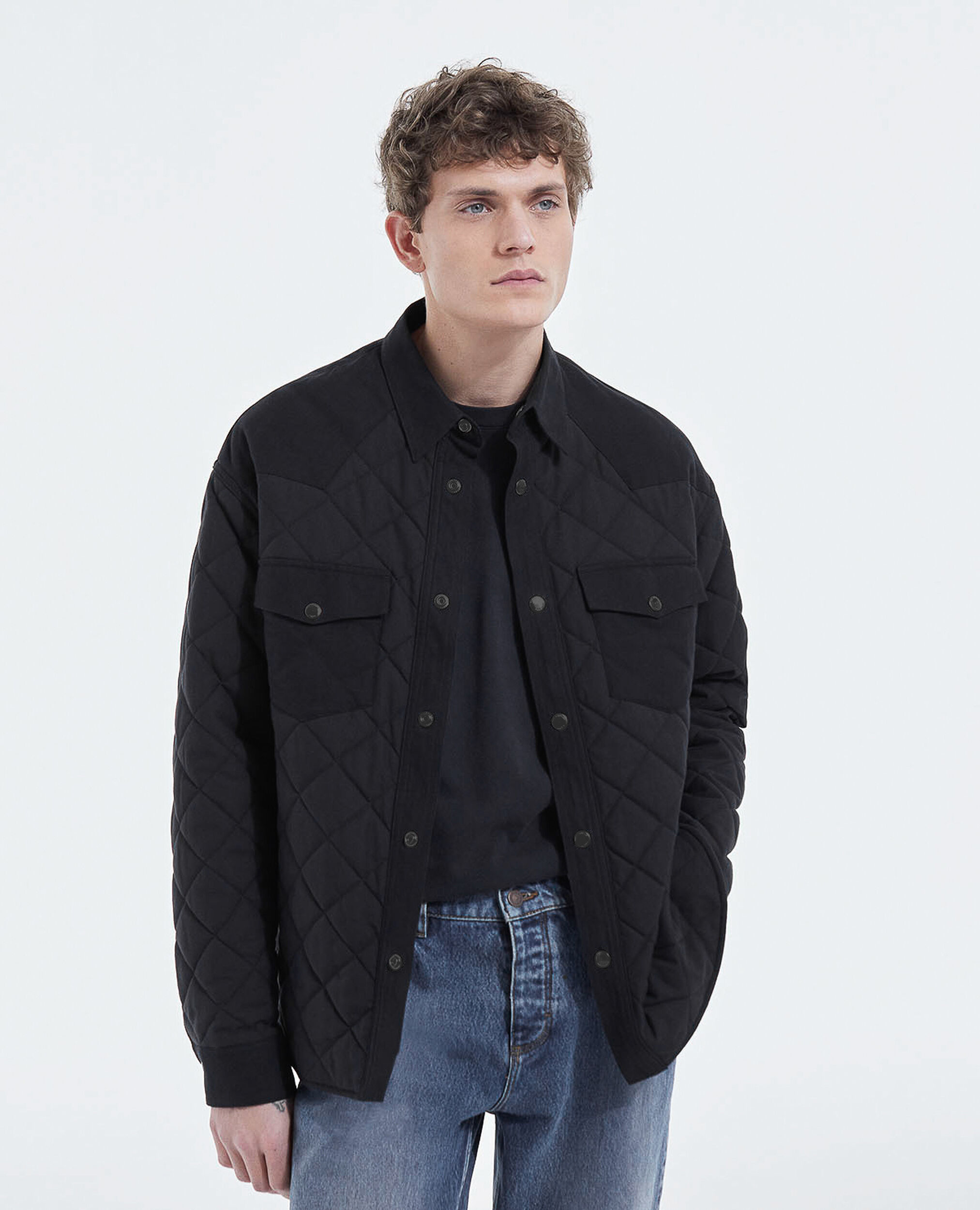 Black quilted technical jacket with pockets, BLACK, hi-res image number null