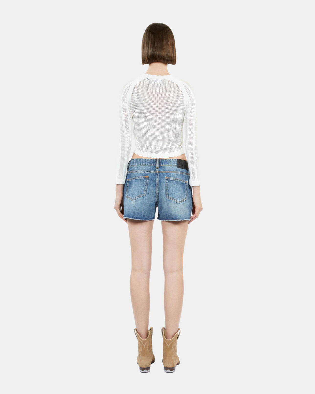 The Kooples DAMEN WHITE weißer kurzer cardigan aus ajour-strick