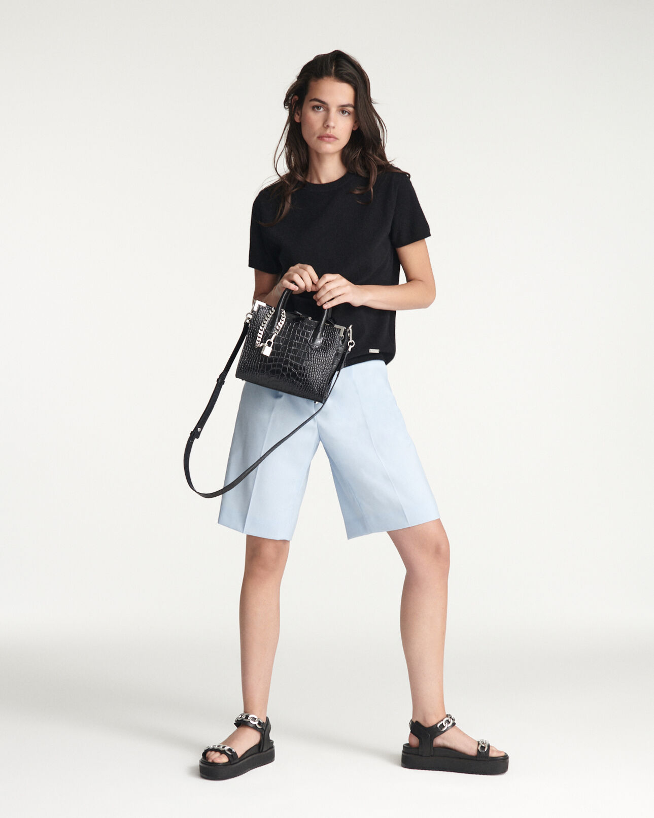The Kooples FEMME BLACK pull cachemire noir à manches courtes