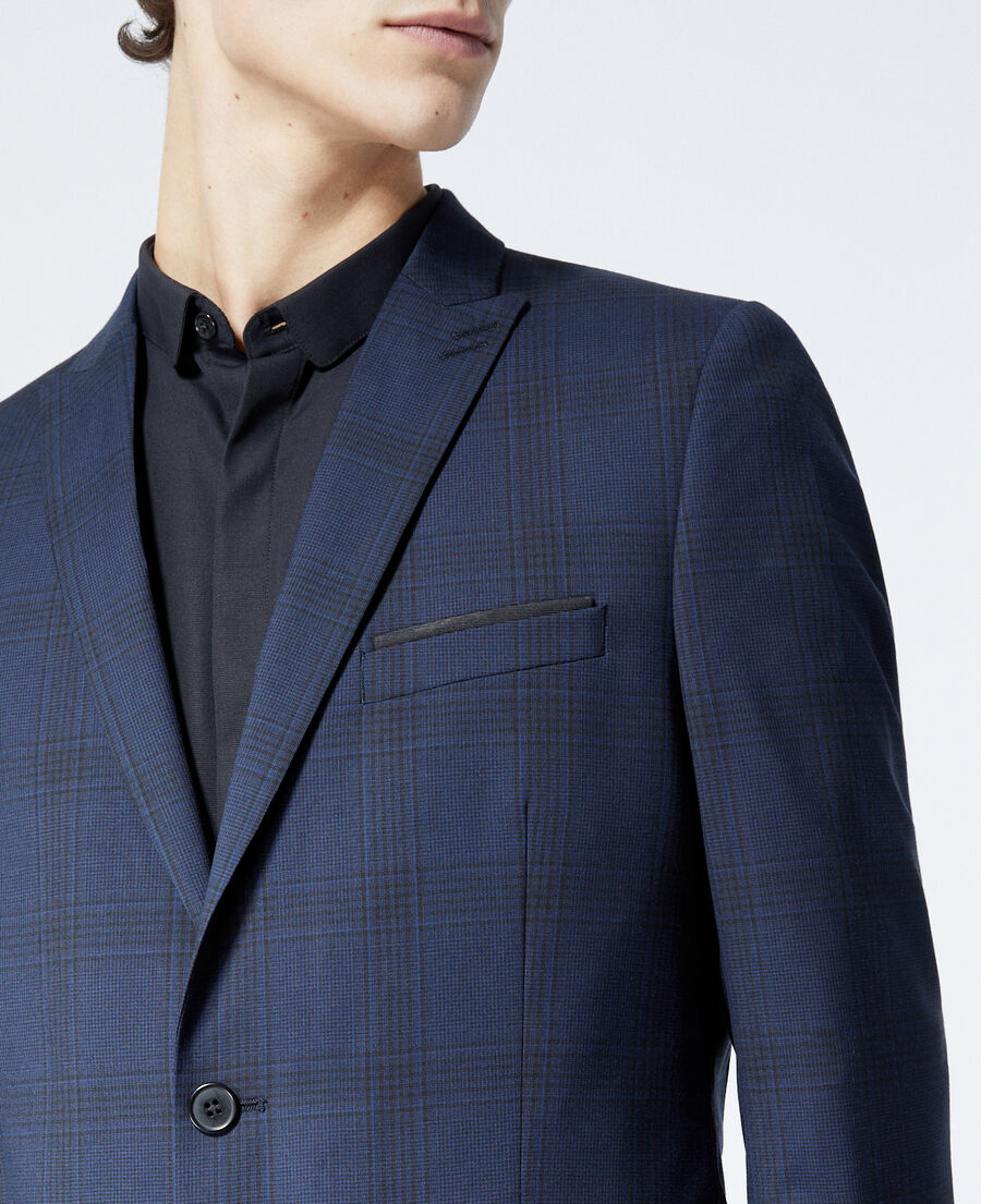 veste laine bleu marine à carreaux