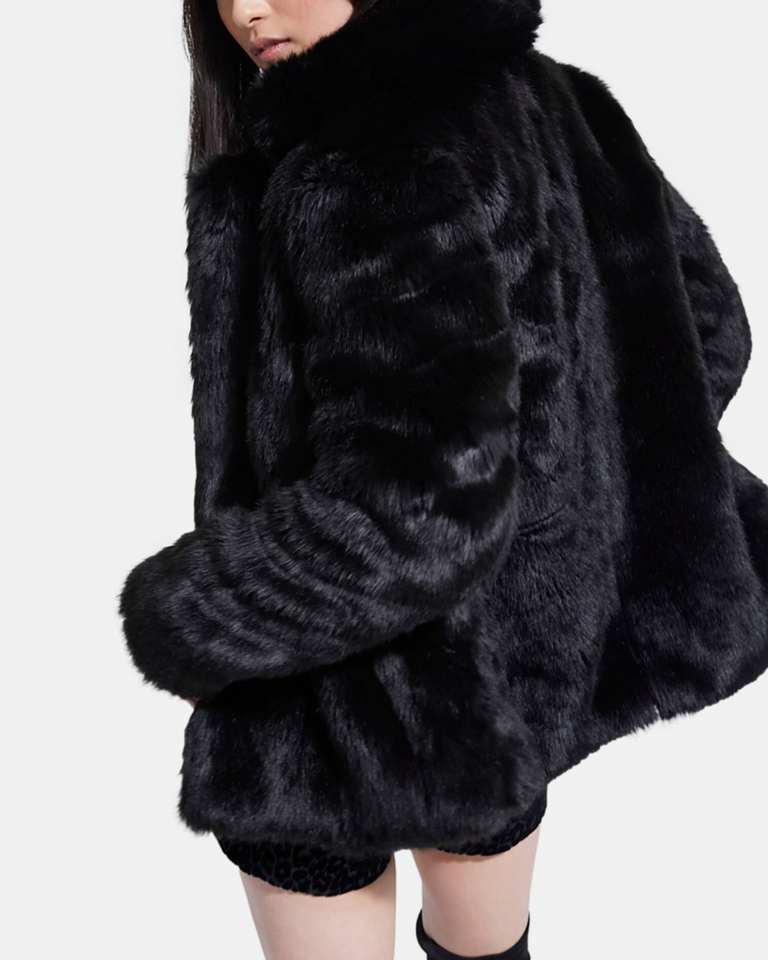 Black faux fur coat, BLACK, hi-res image number null