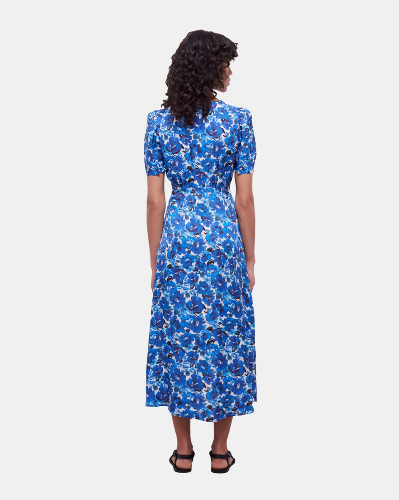 The Kooples DAMEN BLUE WHITE langes kleid mit print und knopfverschluss
